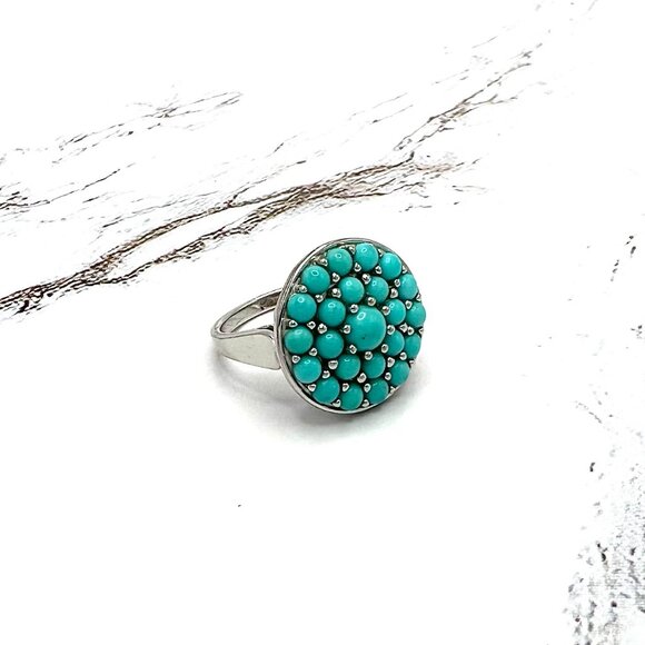 Round Blue Sleeping Beauty Turquoise 925 Sterling Silver Cocktail Ring Size 6 - Picture 4 of 7